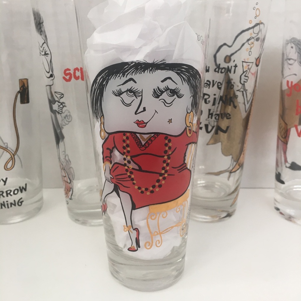 Vintage Mid-Century Cartoon Glasses Set
